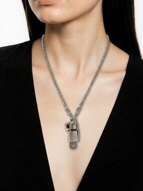 Authentic Louis Vuitton Vintage Silver Padlock Necklace✦Unbranded Silver Plated